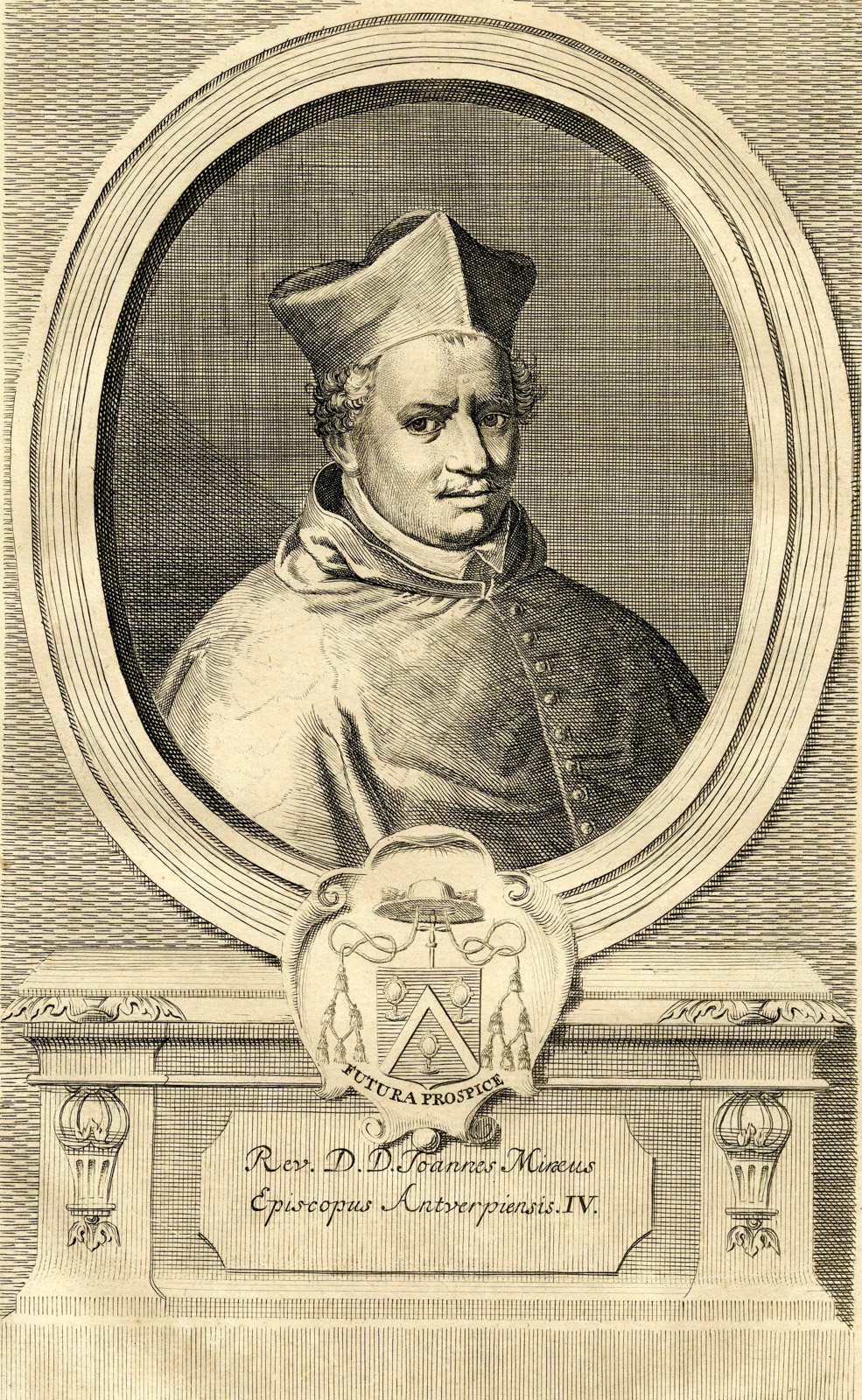 , Antique Print-PORTRAIT-JOANNES MIRAEUS-LE MIRE-BISHOP ANTWERP-Butkens-1724, Pictura Antique Prints