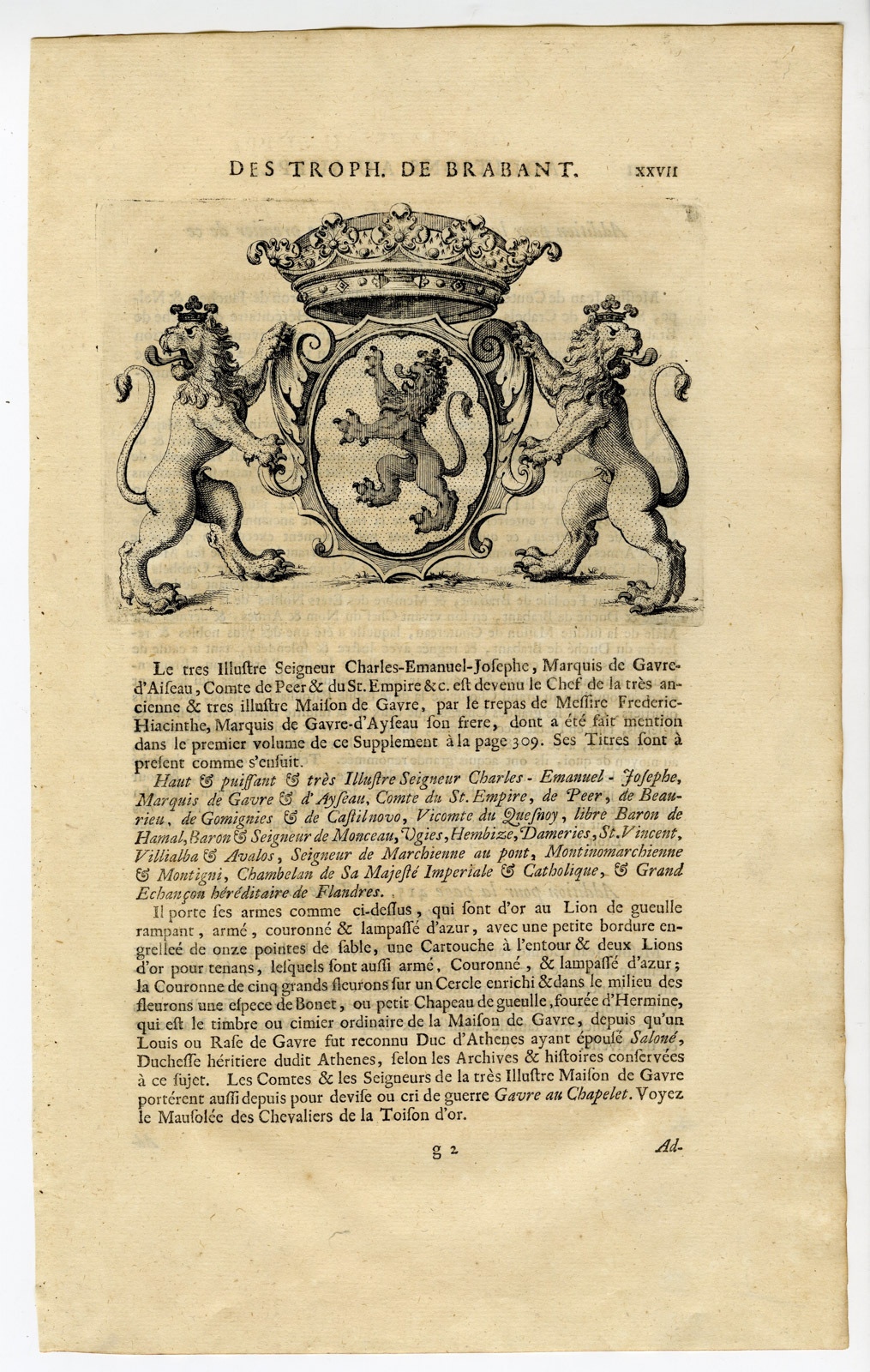 , Antique Print-COAT OF ARMS-VAN GAVERE-HERIMEZ-AYSEAU-Butkens-1724, Pictura Antique Prints