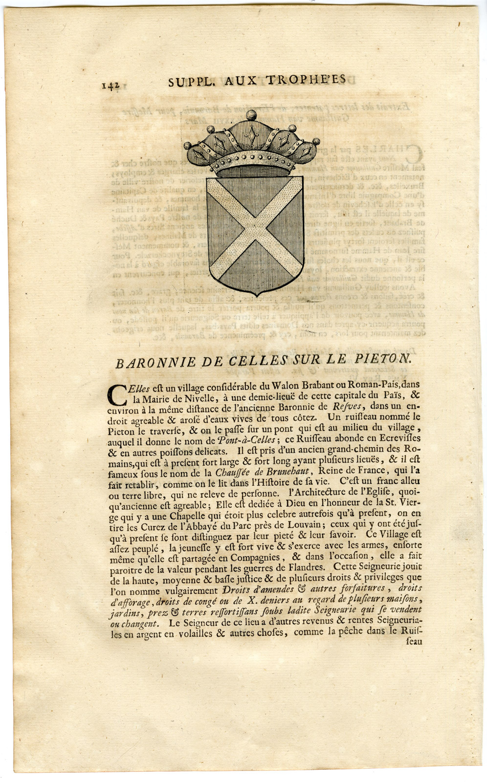 , Antique Print-COAT OF ARMS-CELLES-PIETON-BELGIUM-Butkens-1724, Pictura Antique Prints