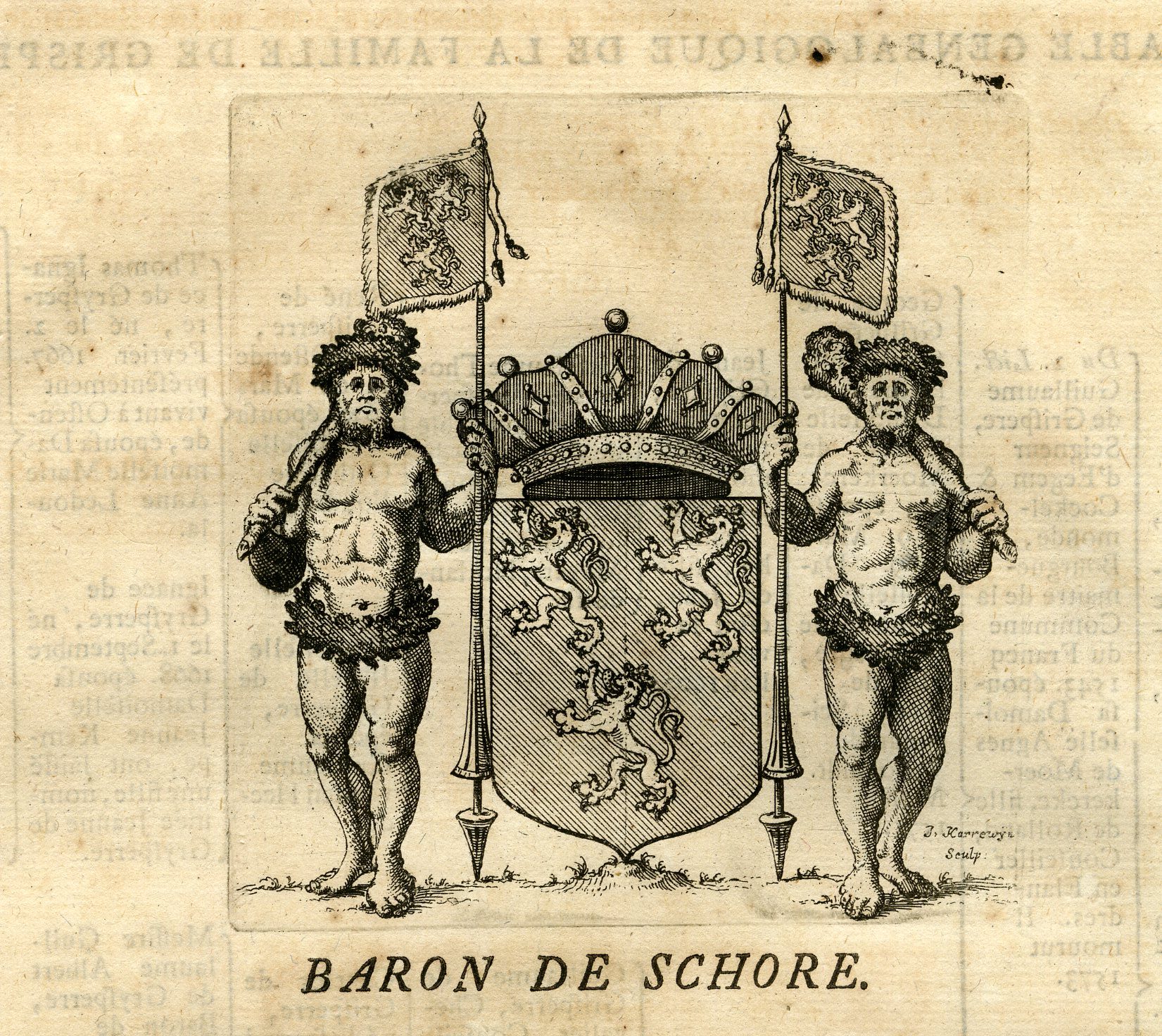 , Antique Print-COAT OF ARMS-SCHORE-BELGIUM-Butkens-1724, Pictura Antique Prints