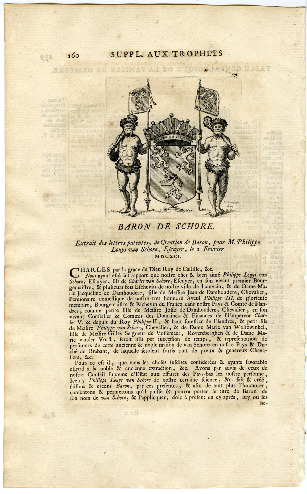 , Antique Print-COAT OF ARMS-SCHORE-BELGIUM-Butkens-1724, Pictura Antique Prints