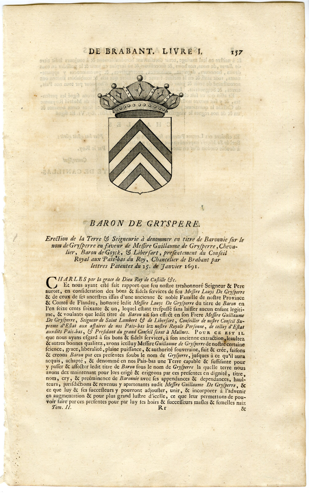 , Antique Print-COAT OF ARMS-GRYSPERE-GRYSPERRE-BELGIUM-Butkens-1724, Pictura Antique Prints