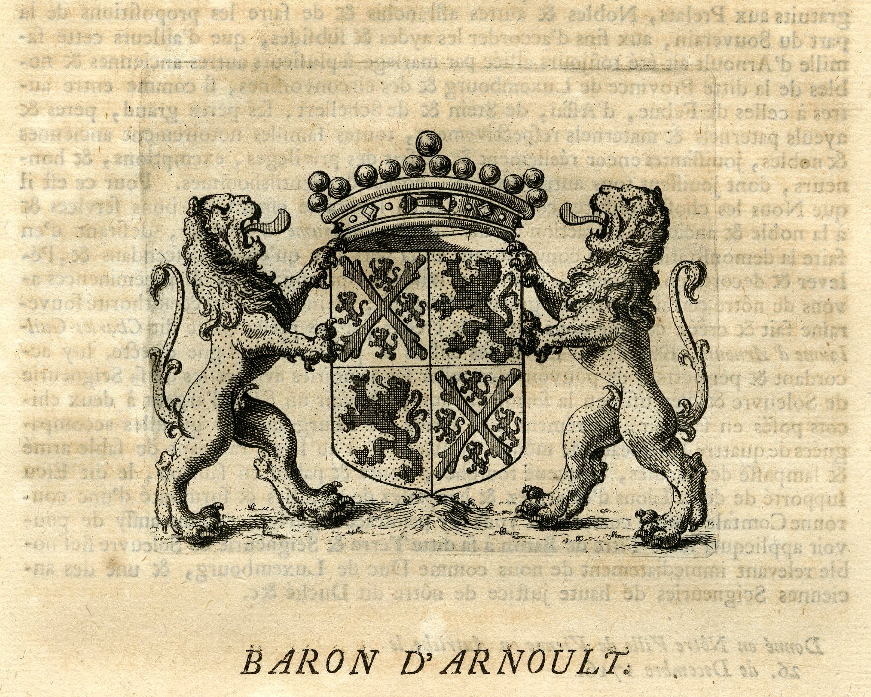 , Antique Print-COAT OF ARMS-ARNOULT-BELGIUM-Butkens-1724, Pictura Antique Prints