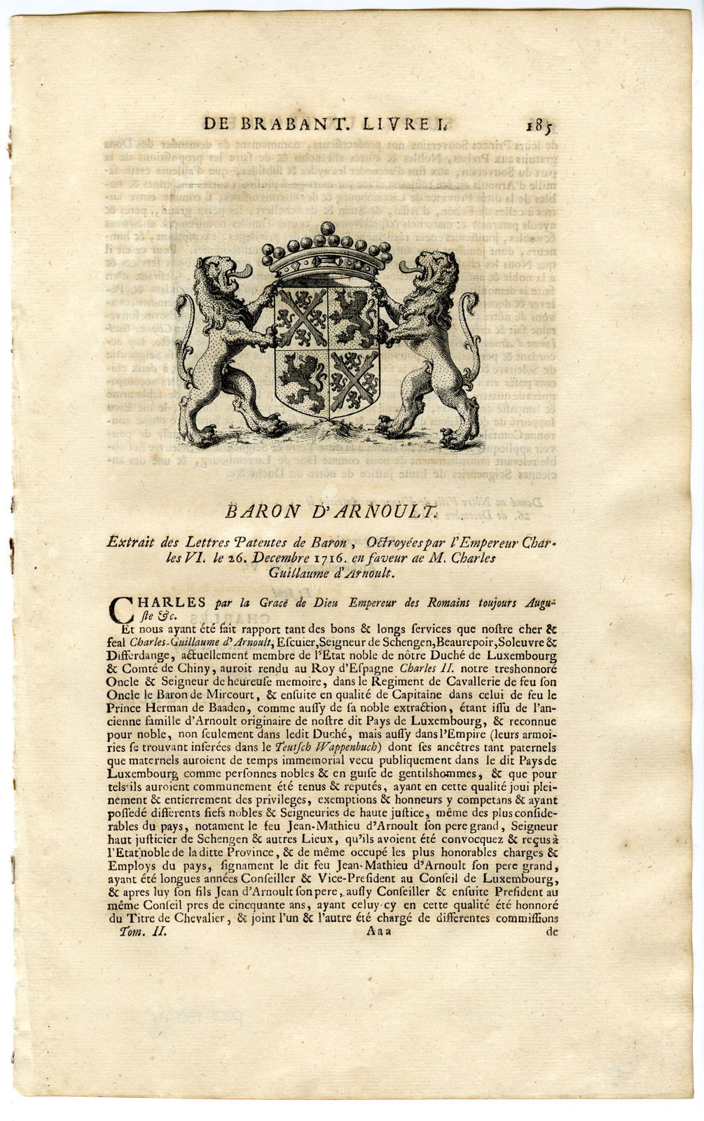, Antique Print-COAT OF ARMS-ARNOULT-BELGIUM-Butkens-1724, Pictura Antique Prints