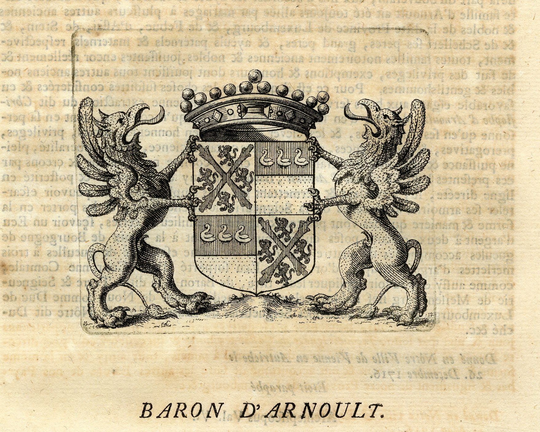 , Antique Print-COAT OF ARMS-ARNOULT-BELGIUM-Butkens-1724, Pictura Antique Prints