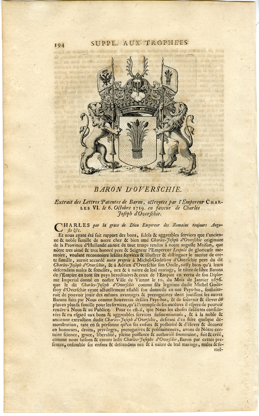 , Antique Print-COAT OF ARMS-OVERSCHIE-BELGIUM-Butkens-1724, Pictura Antique Prints
