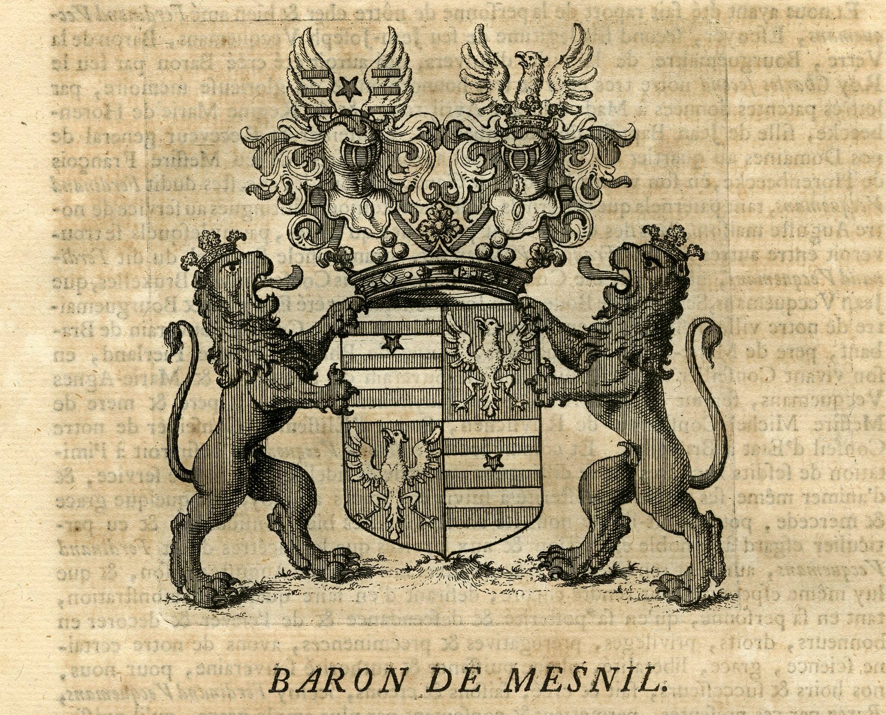 , Antique Print-COAT OF ARMS-MESNIL-NAMEN-BELGIUM-Butkens-1724, Pictura Antique Prints