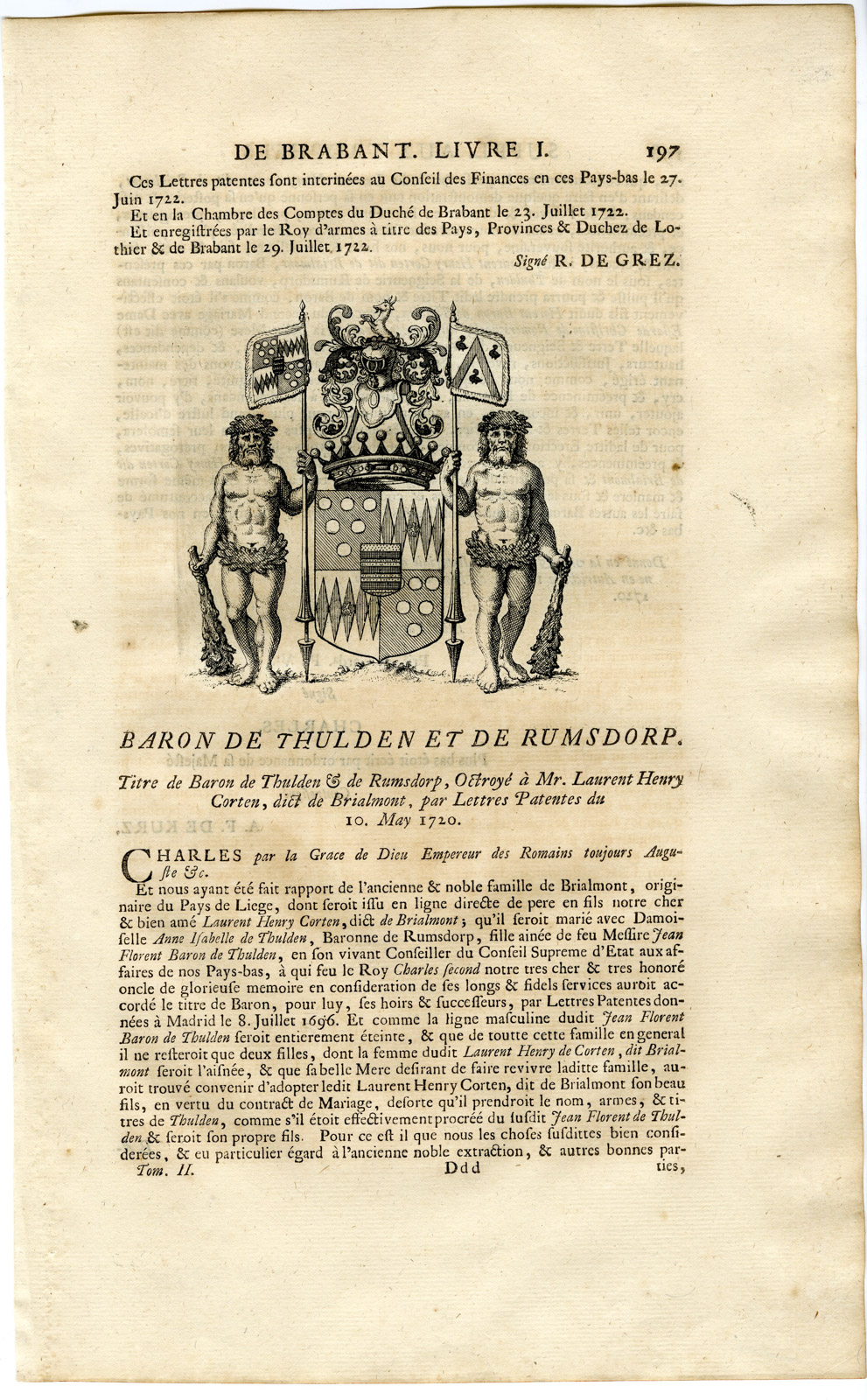 , Antique Print-COAT OF ARMS-THULDEN-RUMSDORP-Butkens-1724, Pictura Antique Prints