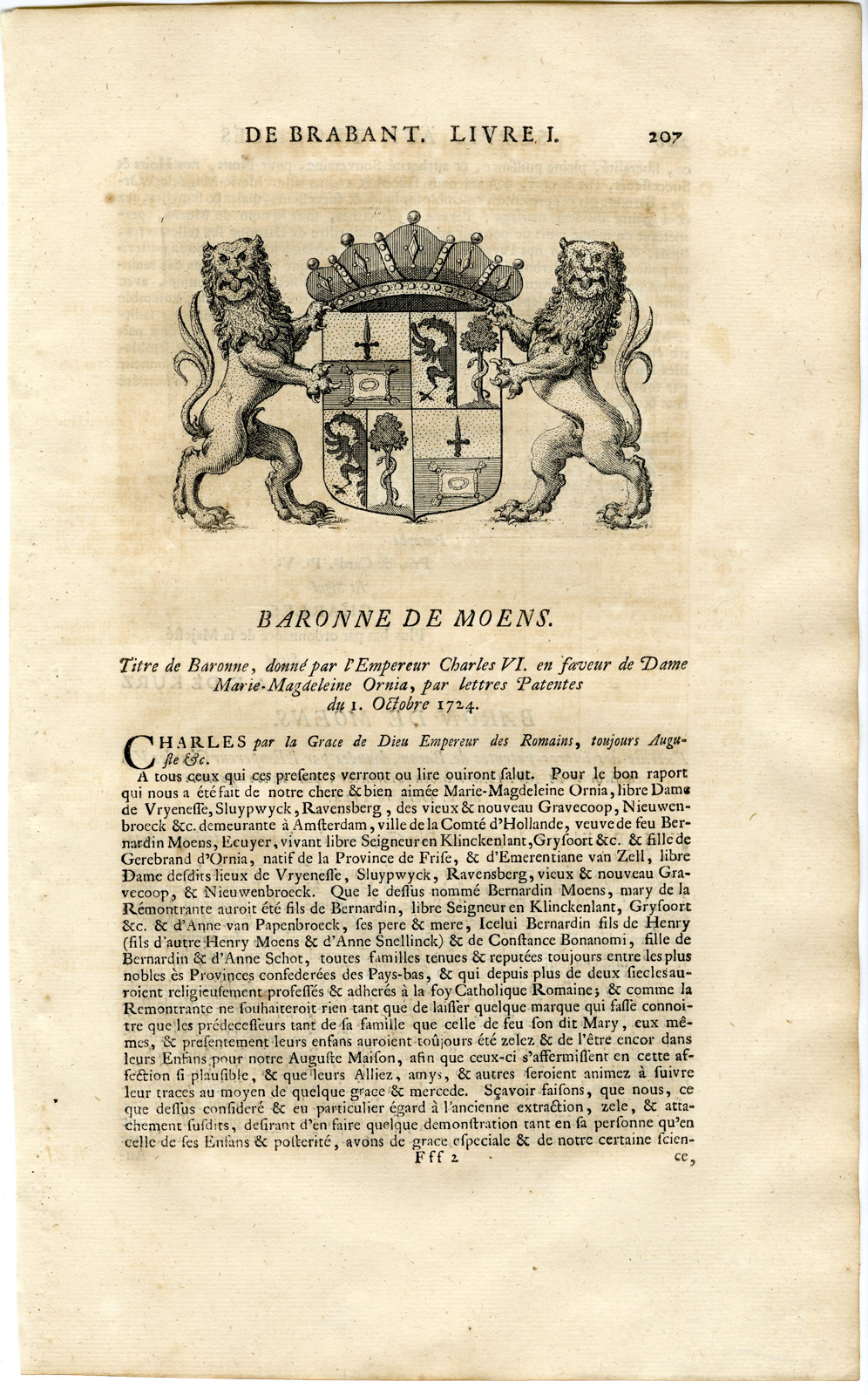 , Antique Print-COAT OF ARMS-MOENS-Butkens-1724, Pictura Antique Prints