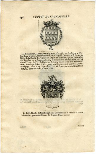 Antique Print-COAT ARMS-BERGEN OP ZOOM-WALHAIN-BARLAYMONT-STEMBOURG-Butkens-1724