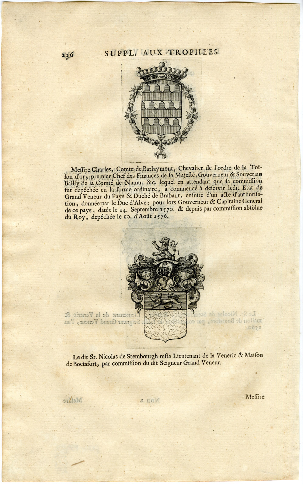 , Antique Print-COAT ARMS-BERGEN OP ZOOM-WALHAIN-BARLAYMONT-STEMBOURG-Butkens-1724, Pictura Antique Prints
