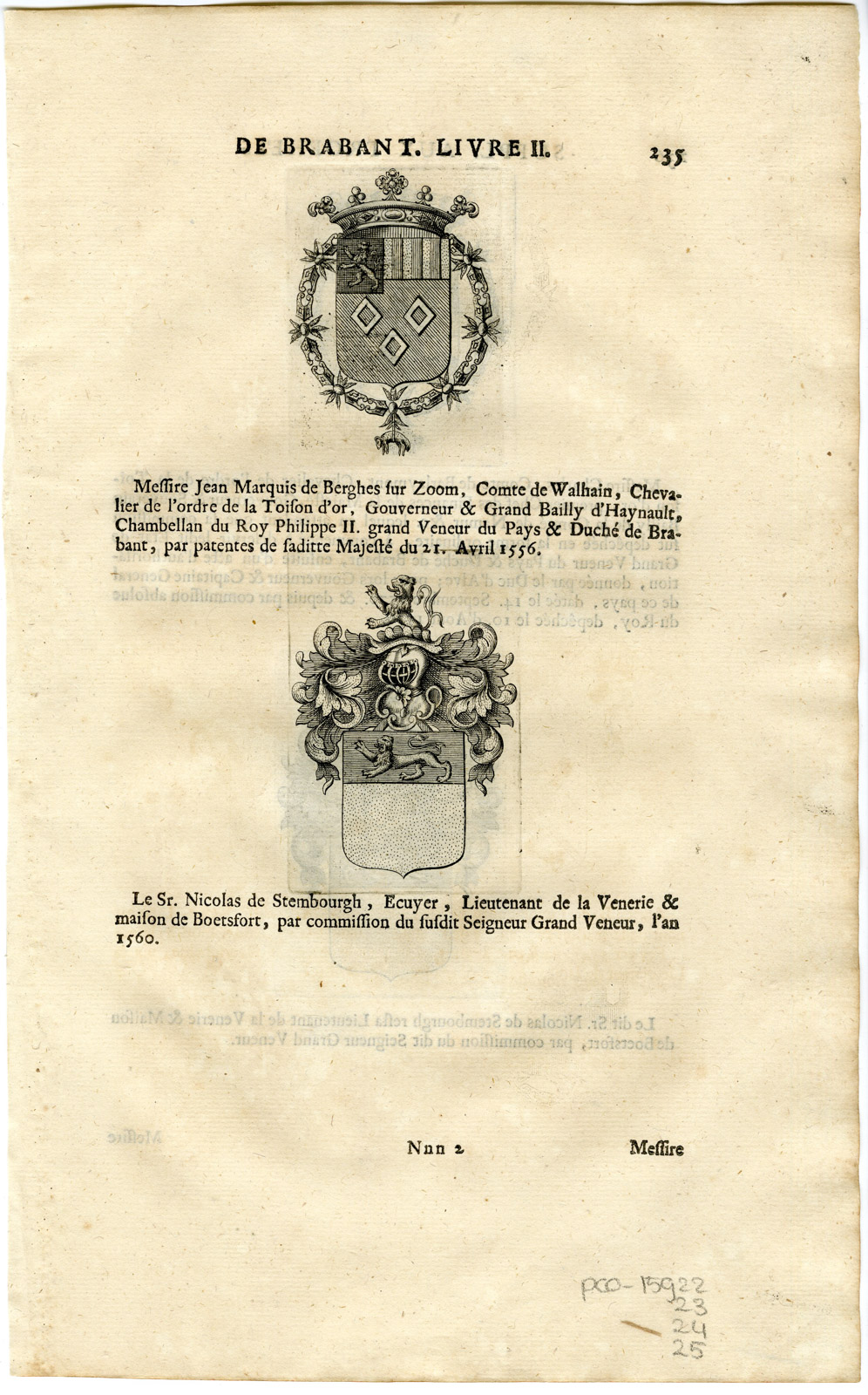 , Antique Print-COAT ARMS-BERGEN OP ZOOM-WALHAIN-BARLAYMONT-STEMBOURG-Butkens-1724, Pictura Antique Prints