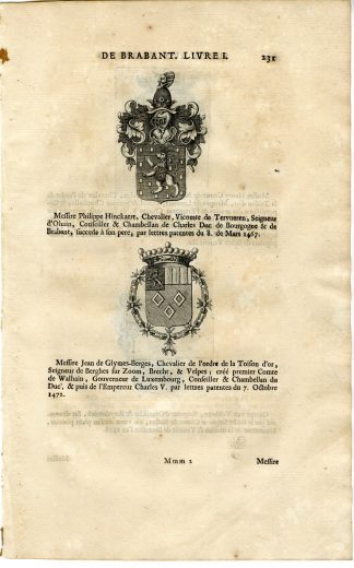 Antique Print-COAT OF ARMS-HINKAART-GLYMES-BERGEN-NASSAU-VELTHEIM-Butkens-1724