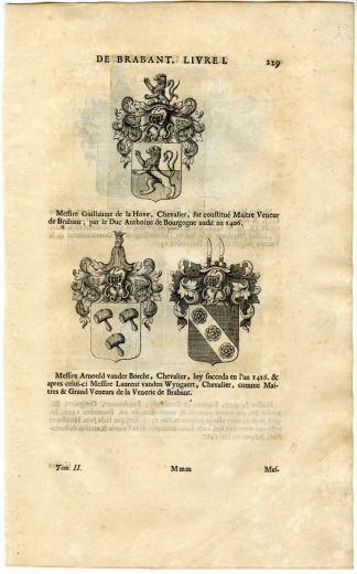Antique Print-COAT OF ARMS-HOVE-BORCHT-WIJNGAARD-HERTOG-SOMBRESSE-Butkens-1724