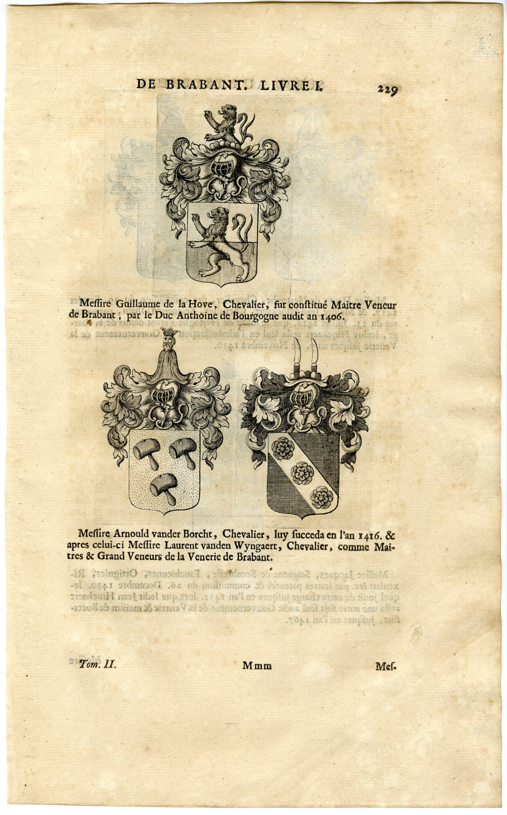 , Antique Print-COAT OF ARMS-HOVE-BORCHT-WIJNGAARD-HERTOG-SOMBRESSE-Butkens-1724, Pictura Antique Prints