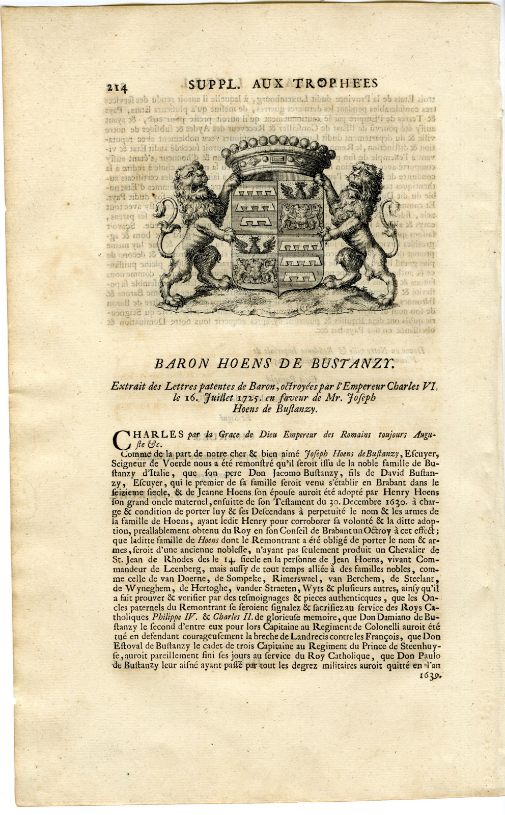 Pco 16458 416x671 Antique Print-COAT OF ARMS-HOENS DE BUTANZY-BUSTANCY-Butkens-1724 - Image 2