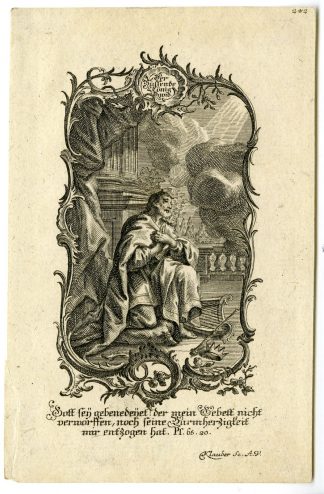 Rare Antique Print-PENANCE KING DAVID-HARP-Klauber-c.1750