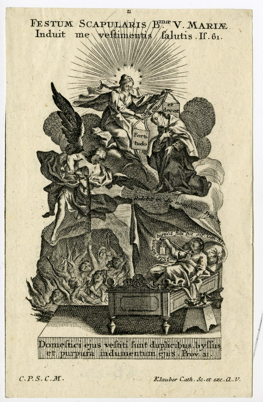 , Rare Antique Print-FESTUM SCAPULARIS-MARIA-Klauber-c.1750, Pictura Antique Prints