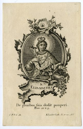 Rare Antique Print-SAINT ELISABETH OF TH?RINGEN-Klauber-c.1750