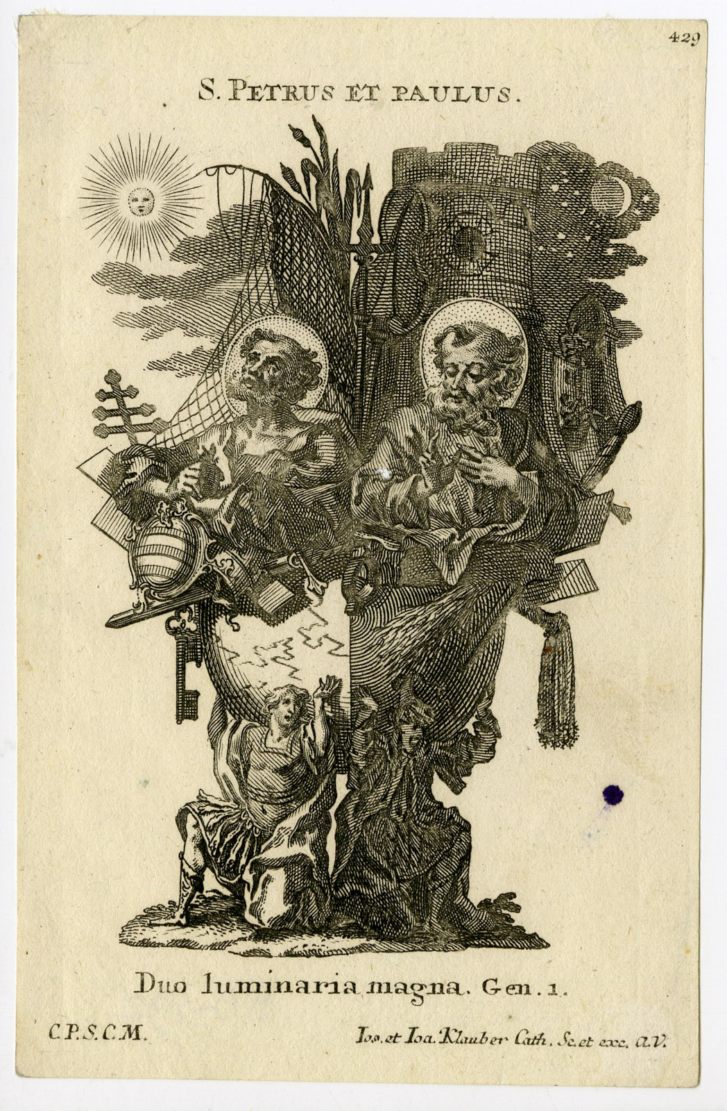 , Rare Antique Print-SAINT PETER-PAUL-Klauber-c.1750, Pictura Antique Prints