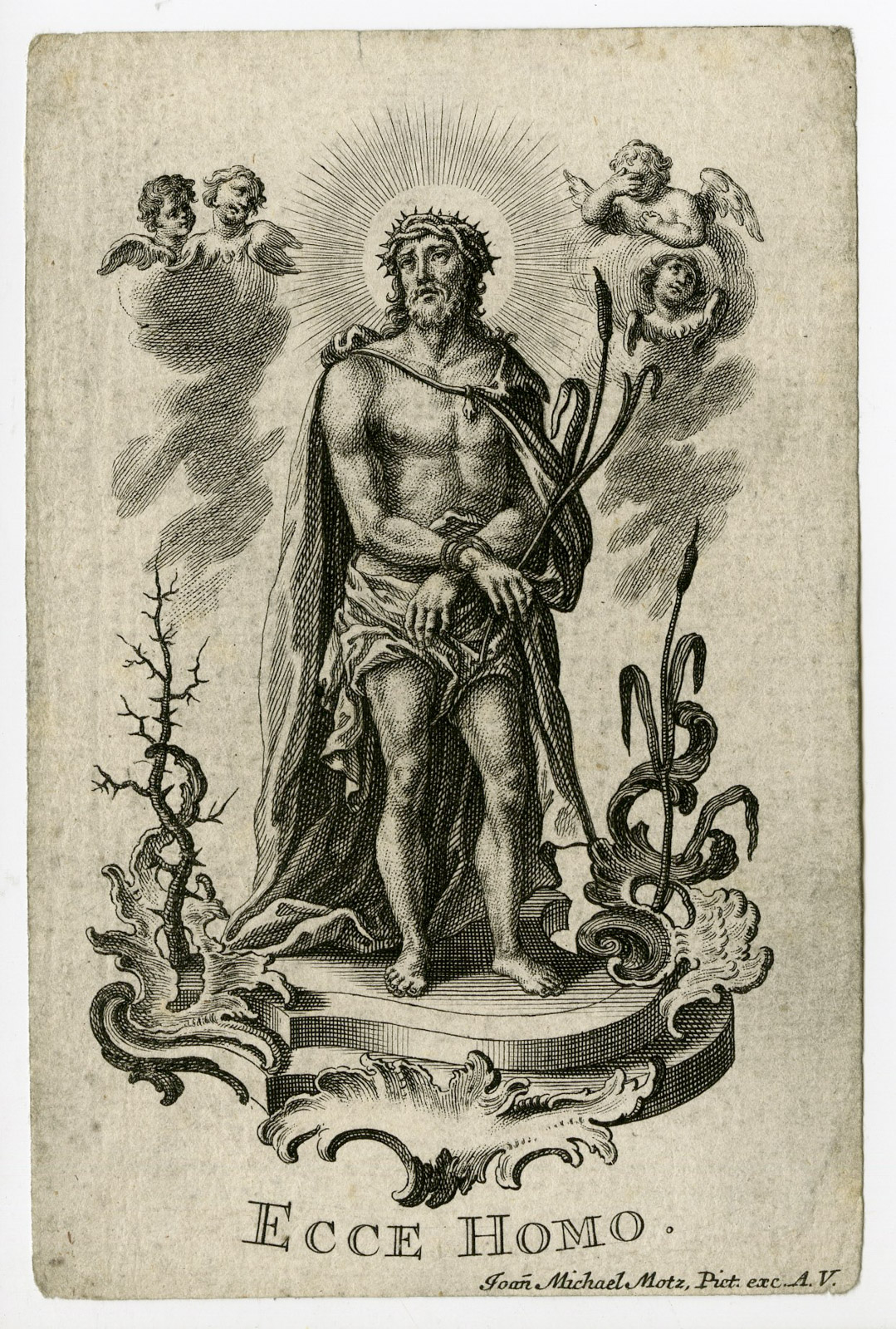 , Rare Antique Print-ECCE HOMO-CHRIST-THORN CROWN-Motz-c.1750, Pictura Antique Prints
