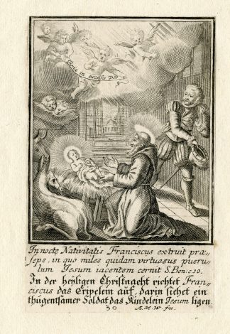Rare Antique Print-SAINT FRANCES-CRIB-JESUS-Wolfgang-c.1700