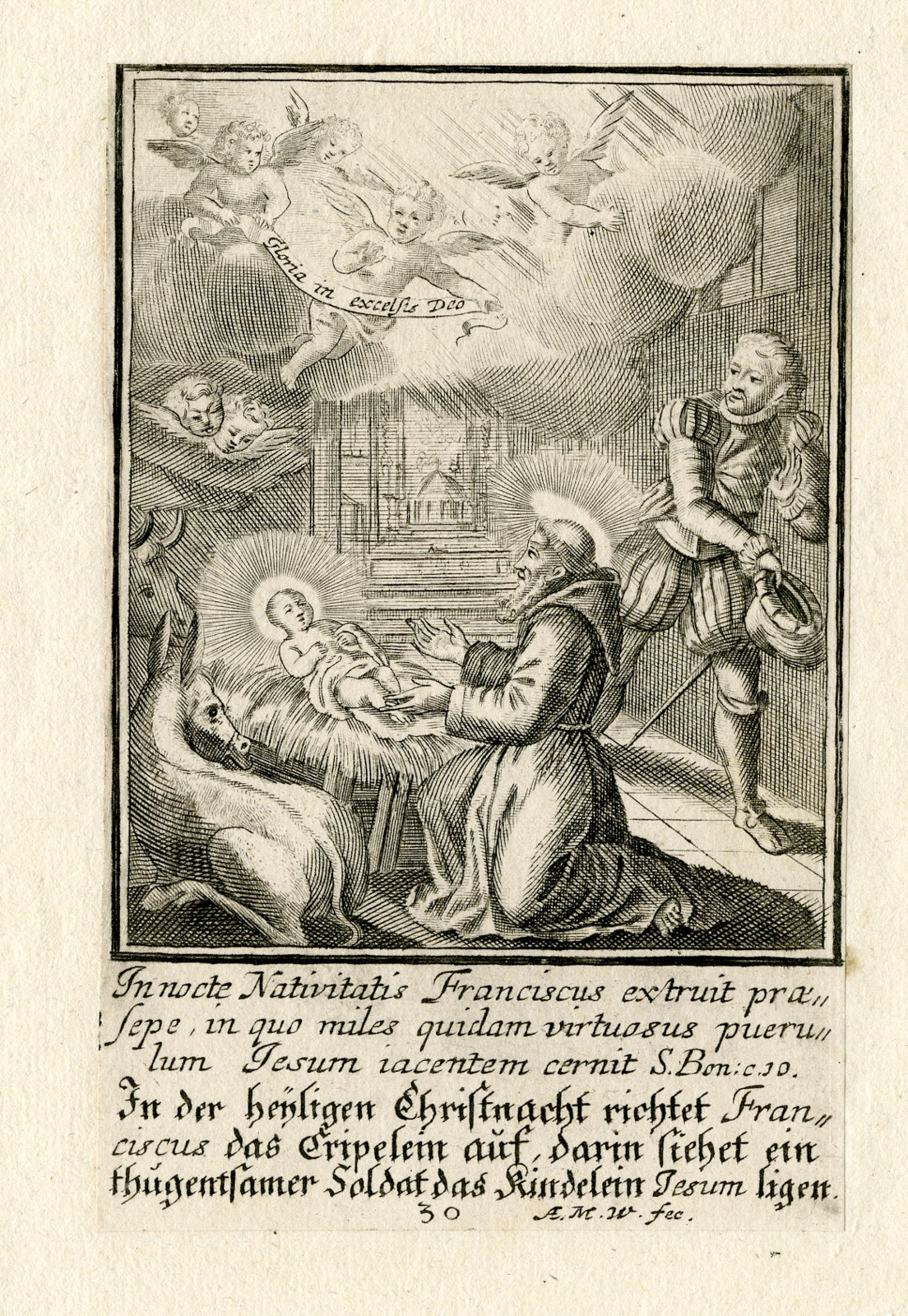, Rare Antique Print-SAINT FRANCES-CRIB-JESUS-Wolfgang-c.1700, Pictura Antique Prints