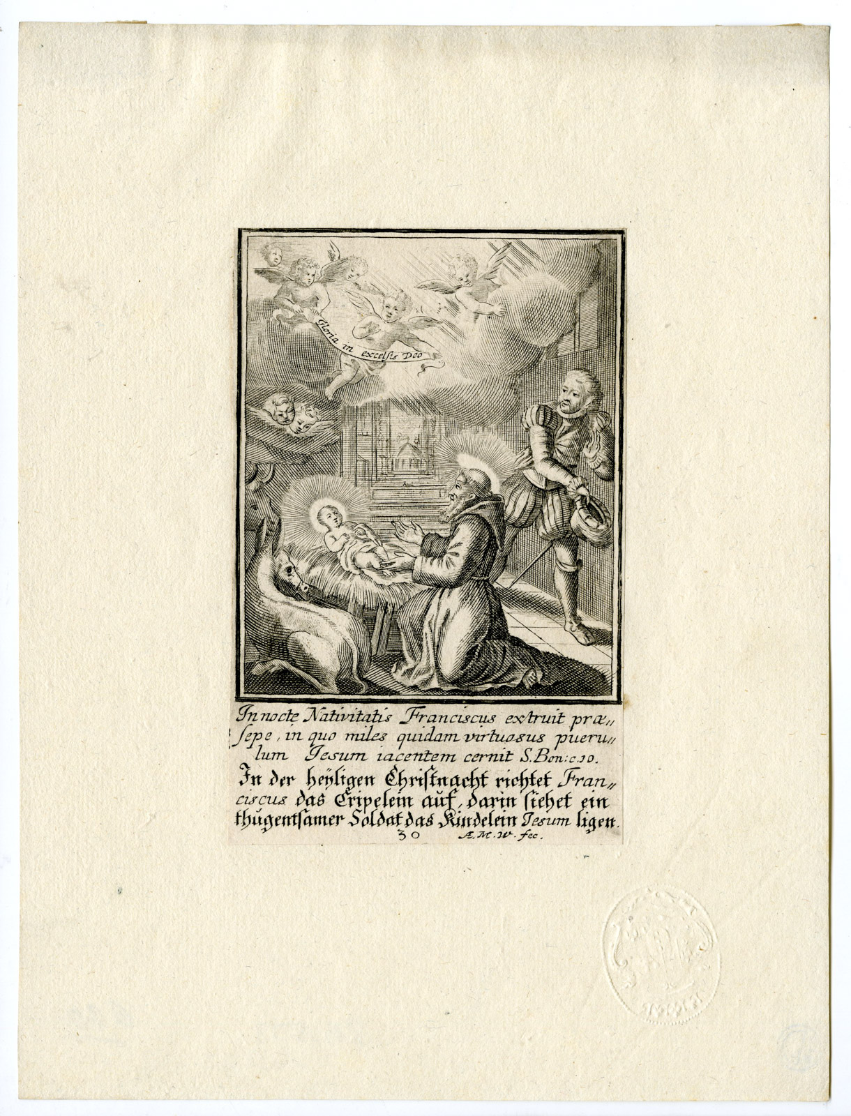 , Rare Antique Print-SAINT FRANCES-CRIB-JESUS-Wolfgang-c.1700, Pictura Antique Prints