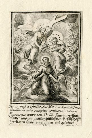Rare Antique Print-SAINT FRANCIS WELCOMED IN HEAVEN-Wolfgang-c.1700