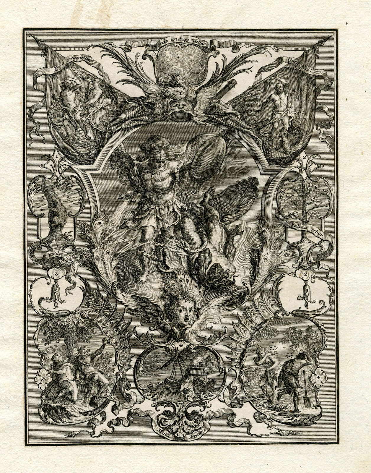 , Rare Antique Print-ARCHANGEL GABRIEL-RELIGIOUS SCENES-Goz-Pfeffel-Friedrich-1736, Pictura Antique Prints