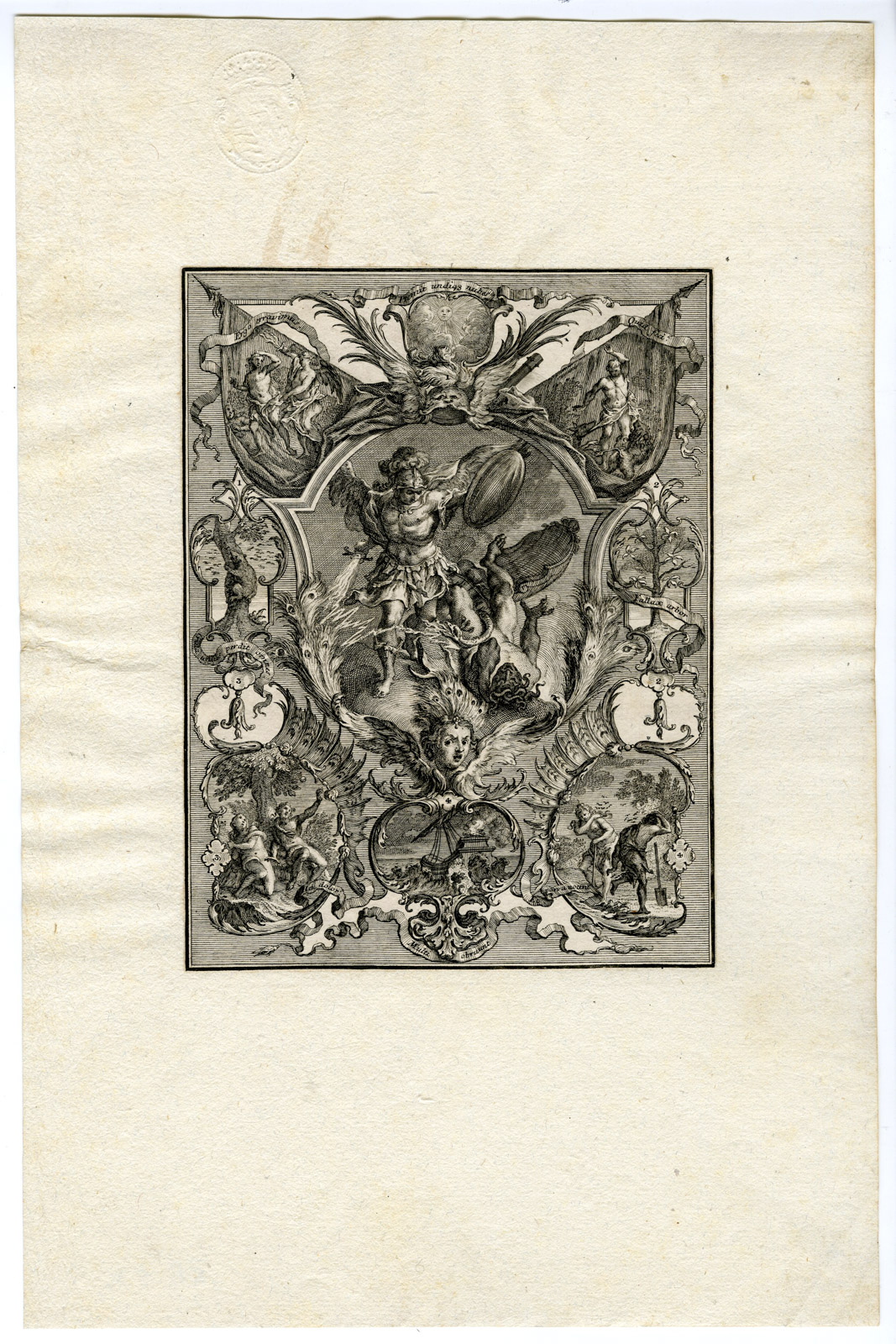 , Rare Antique Print-ARCHANGEL GABRIEL-RELIGIOUS SCENES-Goz-Pfeffel-Friedrich-1736, Pictura Antique Prints