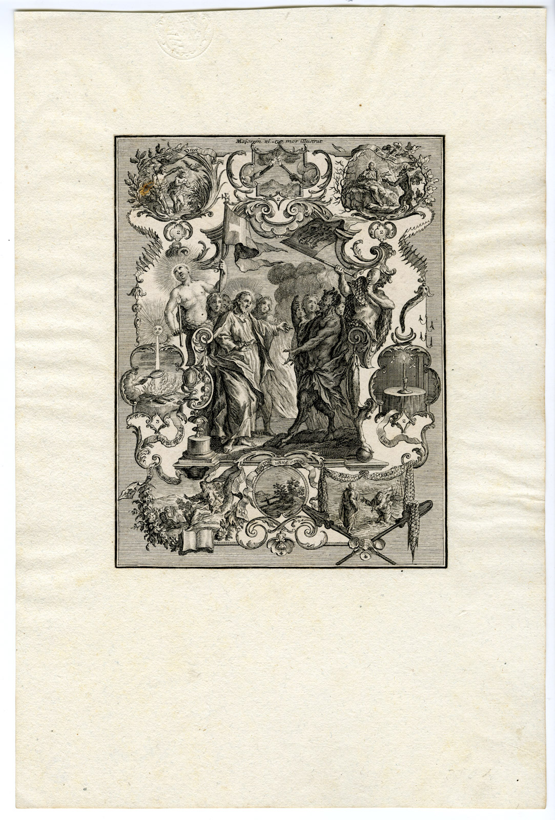 , Rare Antique Print-JESUS MEETS DEVIL-RELIGIOUS SCENES-Goz-Pfeffel-Friedrich-1736, Pictura Antique Prints