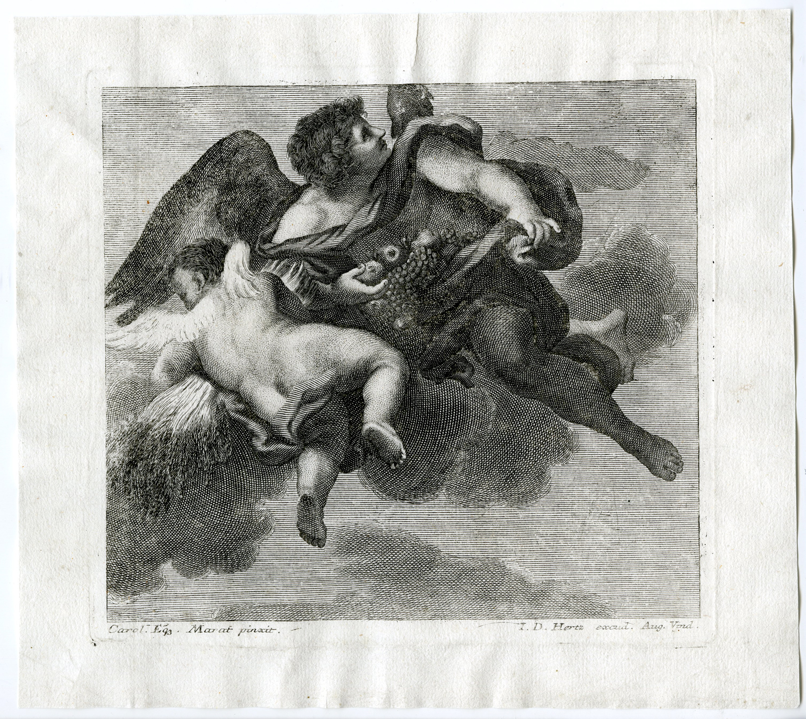 , Antique Master Print-ANGELS-CHERUBS-ABUNDANCE-HARVEST-Maratti-Hertz-c.1730, Pictura Antique Prints