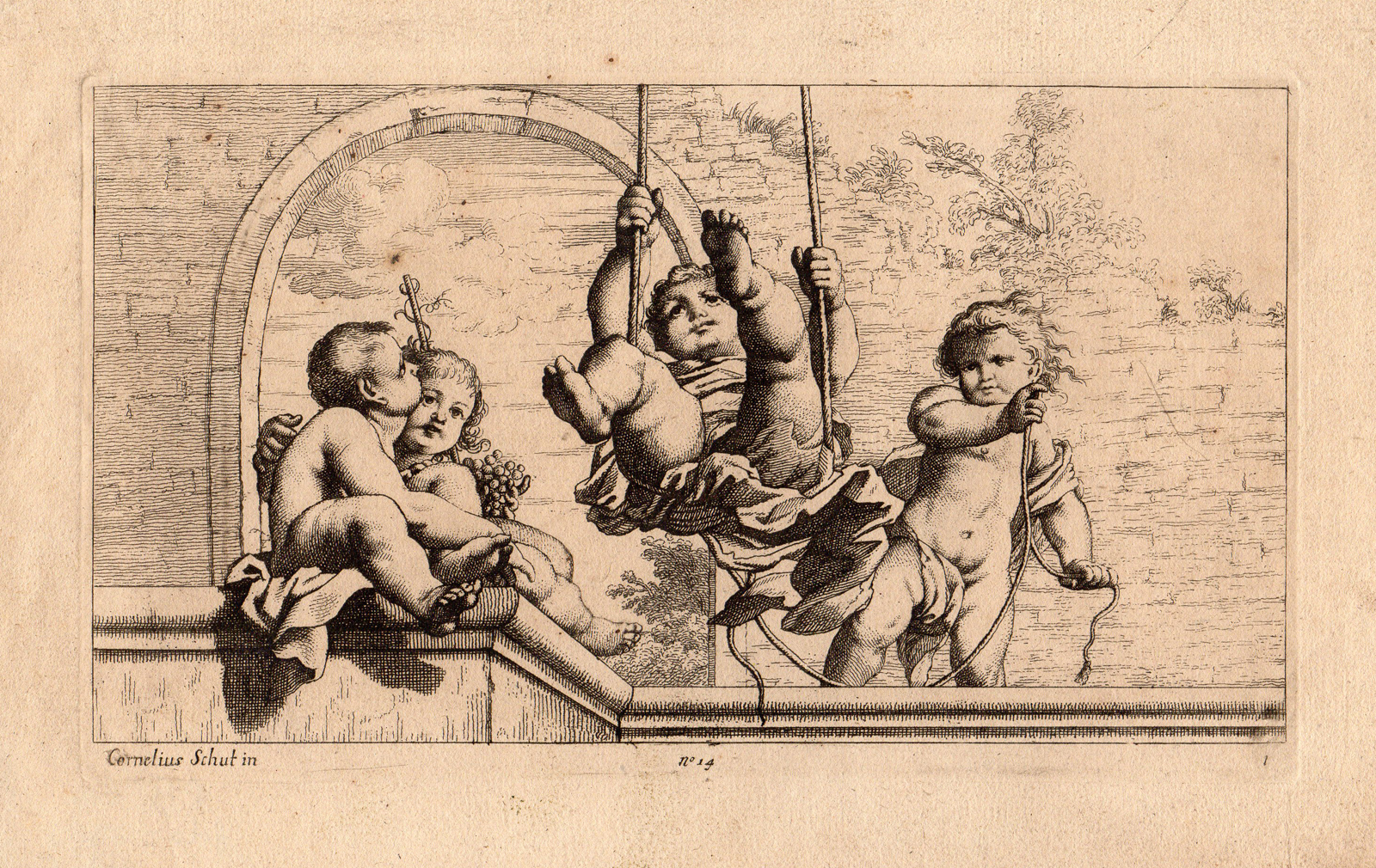 , Antique Master Print-NAKED NUDE CHILDREN AT PLAY-NO.1-Schut-1612-1655, Pictura Antique Prints