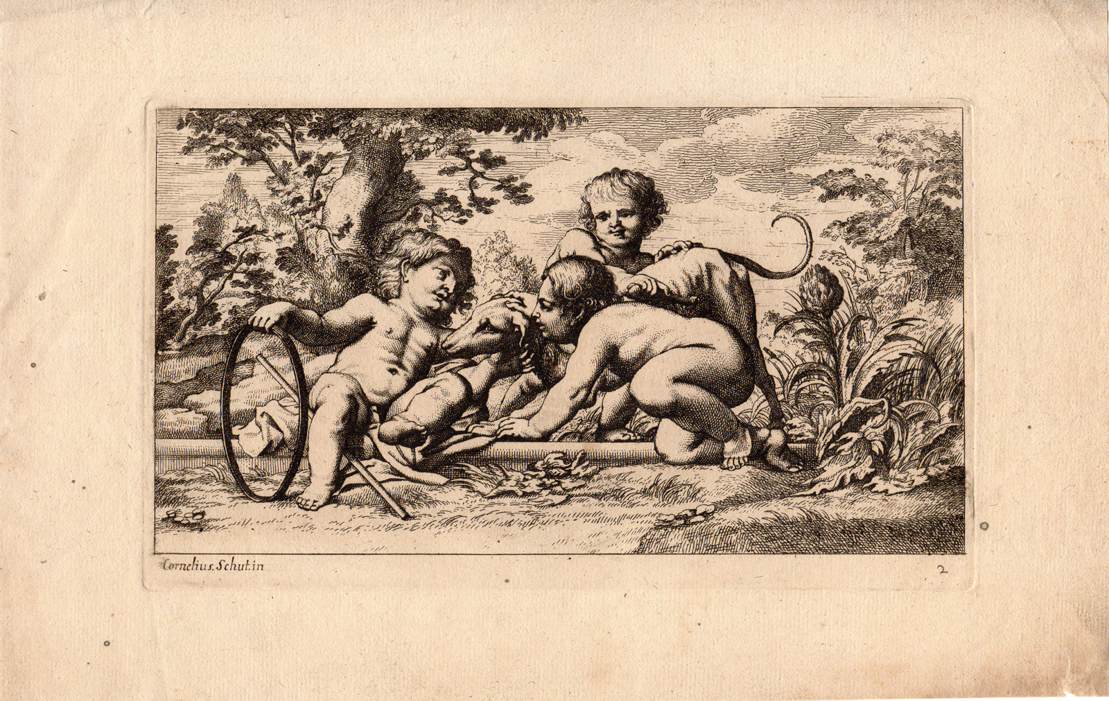 , Antique Master Print-NAKED NUDE CHILDREN AT PLAY-NO.2-Schut-1612-1655, Pictura Antique Prints