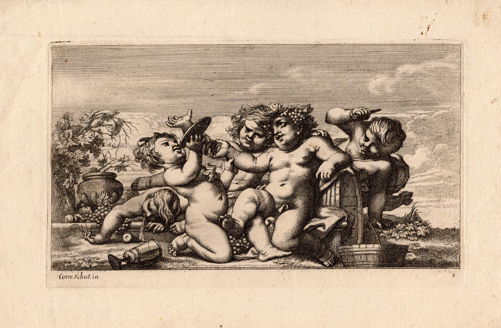 , Antique Master Print-NAKED NUDE CHILDREN AT PLAY-NO.3-Schut-1612-1655, Pictura Antique Prints