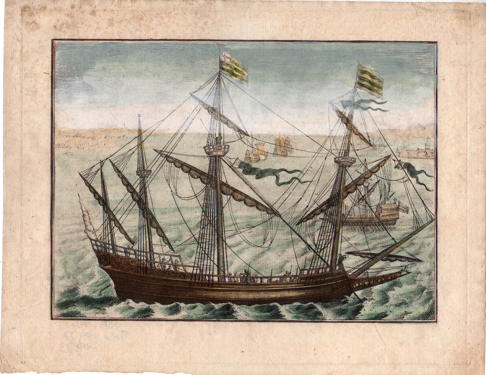 , Antique Master Print-ENGLISH SHIP-BOAT AT SEA-Vroom-c.1588, Pictura Antique Prints