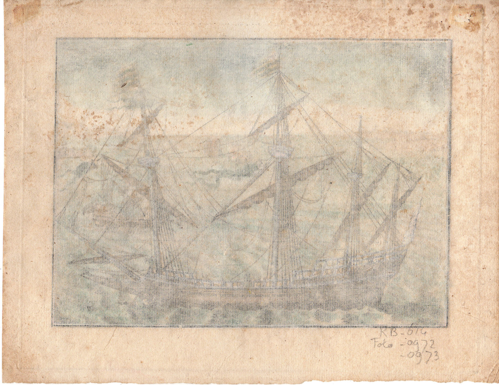 , Antique Master Print-ENGLISH SHIP-BOAT AT SEA-Vroom-c.1588, Pictura Antique Prints