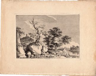 Antique Master Print-LANDSCAPE-FISHERMAN-SHEPARD-SHEEP-LAKE-Wierotter-ca. 1750