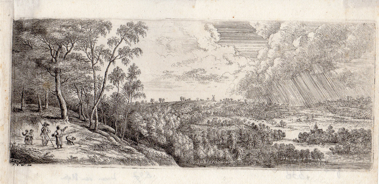 , Antique Master Print-LANDSCAPE-TRAVELERS-RAIN-Wijngaerde-van Uden-c. 1650, Pictura Antique Prints
