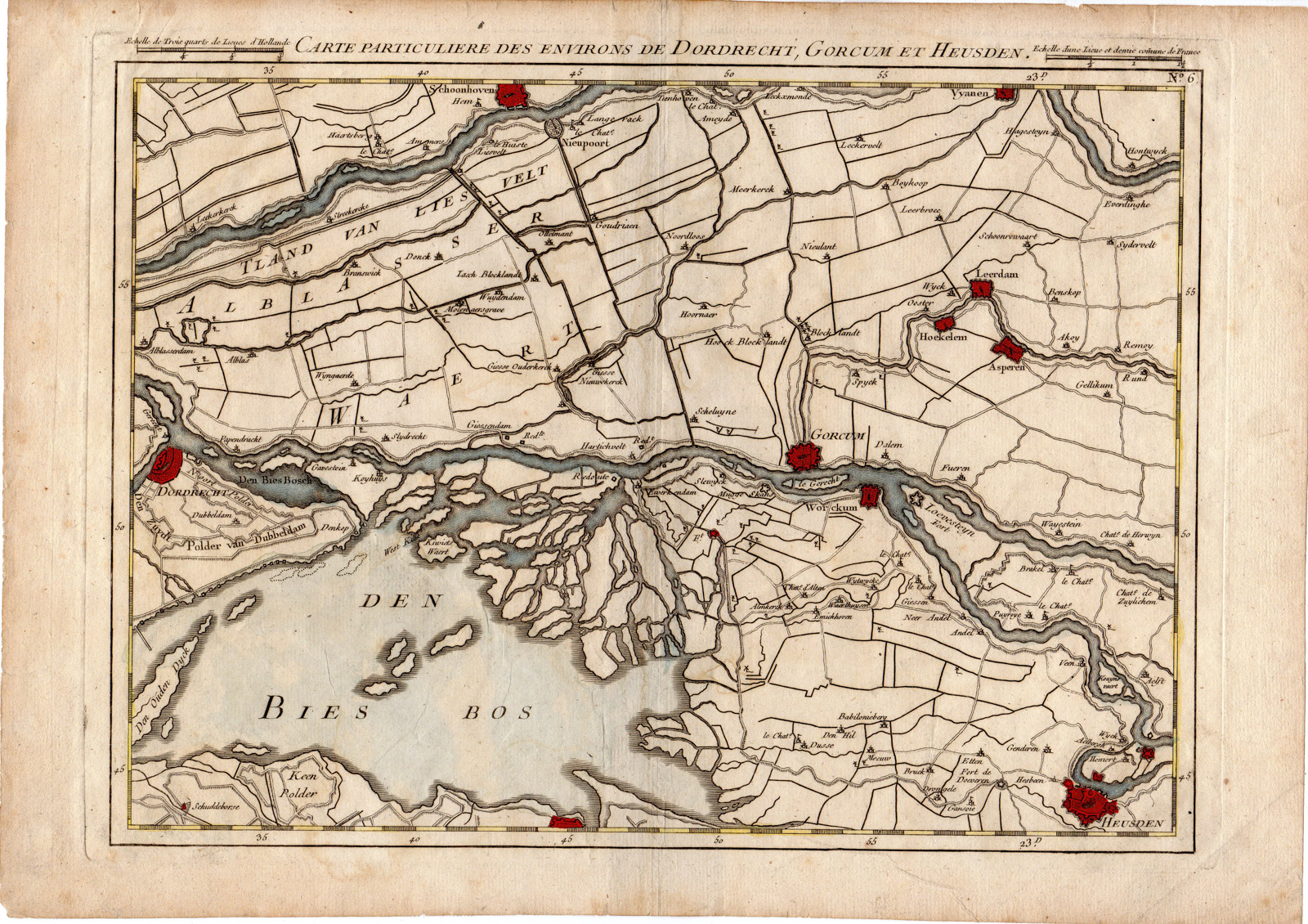 , Antique Print-DORDRECHT-GORINCHEM-HEUSDEN-BIESBOSCH-Covens and Mortier-1747, Pictura Antique Prints