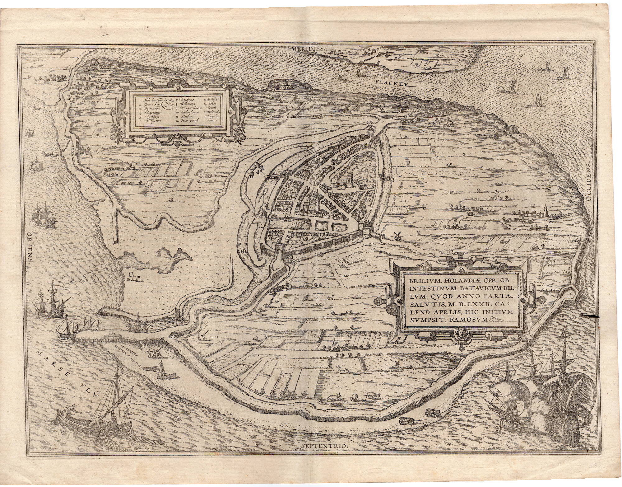 , Antique Print-BRIELLE-DEN BRIEL-CITY PLAN-Braun-Hogenberg-c.1588, Pictura Antique Prints