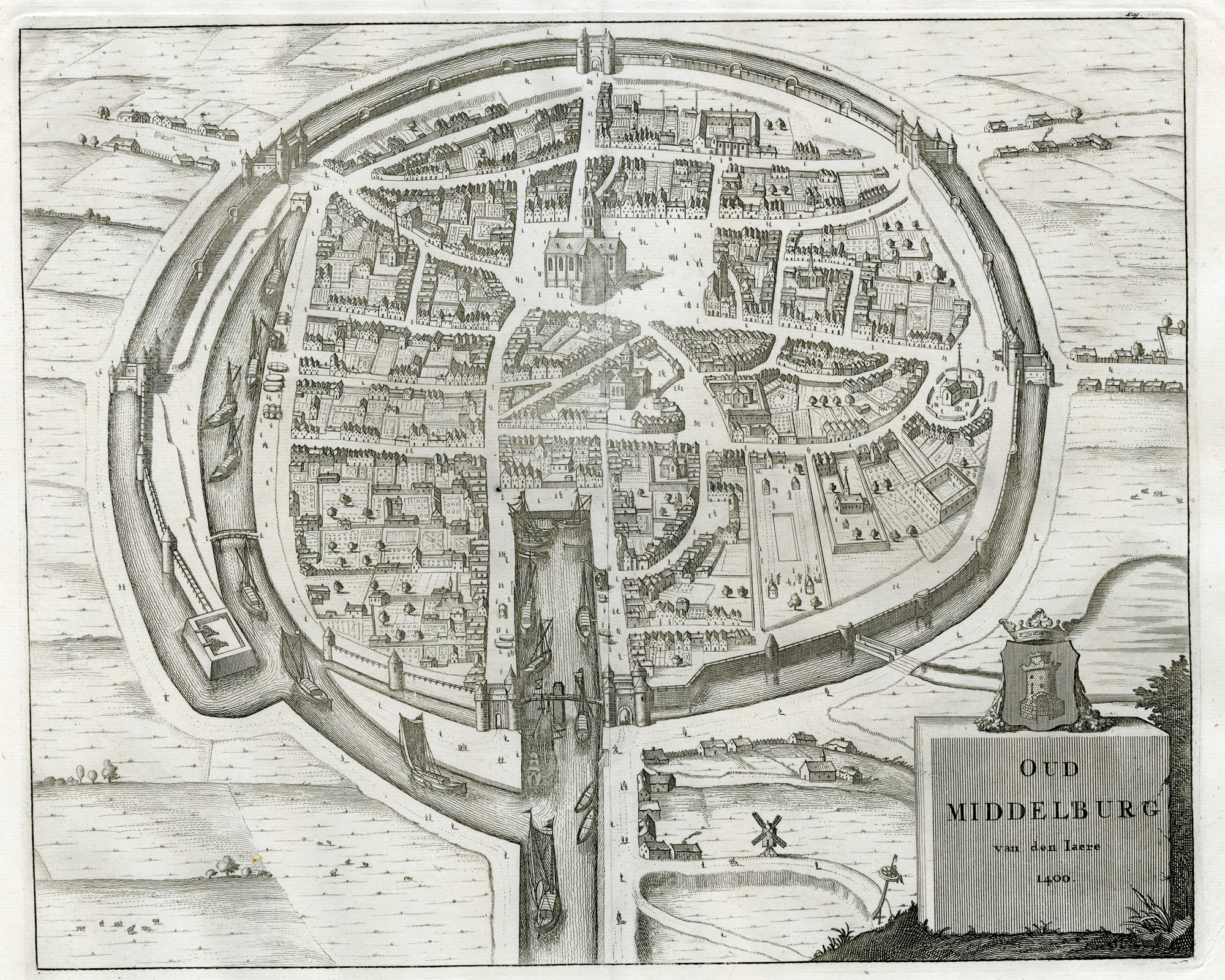 , Antique Print-MIDDELBURG-CITY PLAN-Smallegange-1696, Pictura Antique Prints