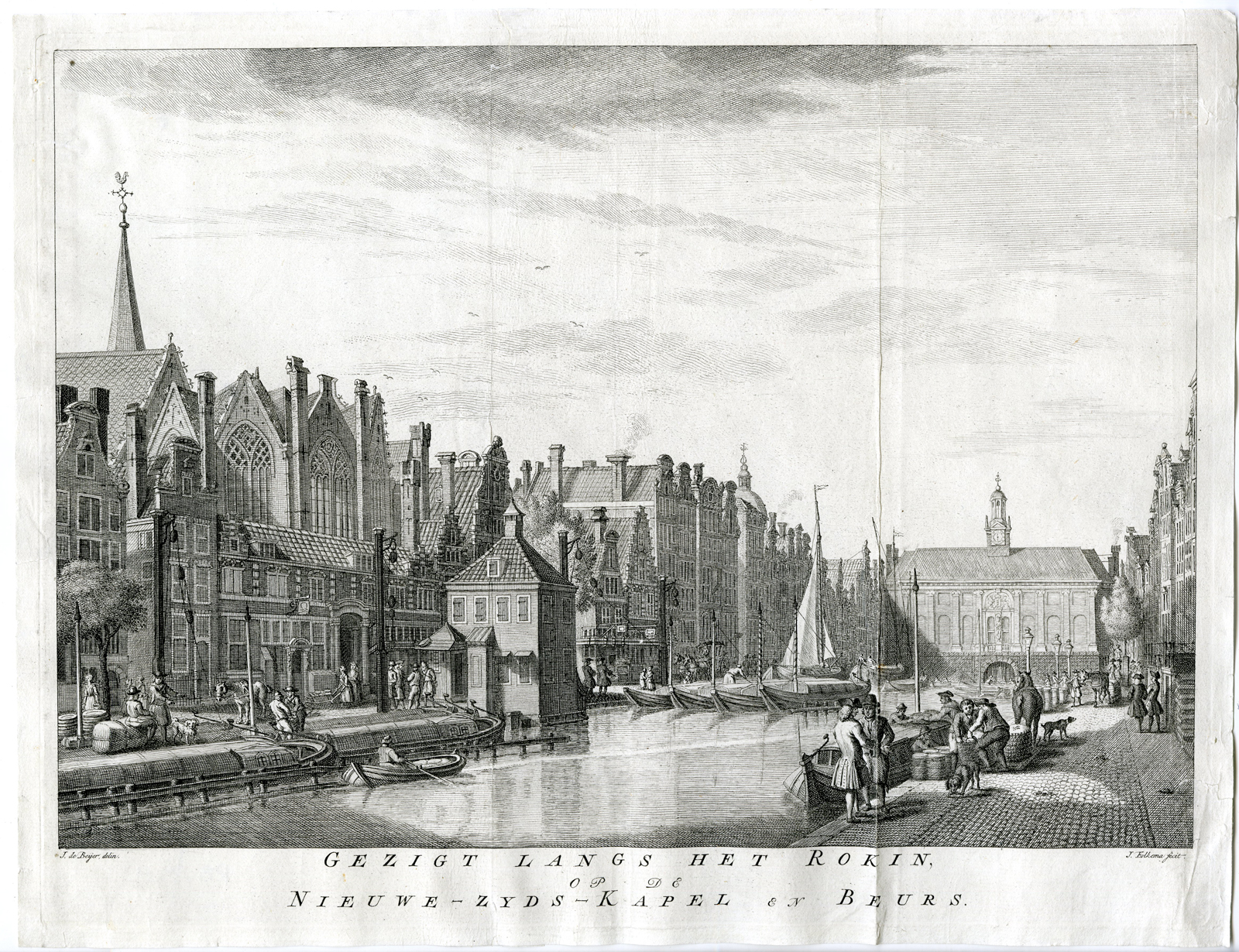 , Antique Print-AMSTERDAM-ROKIN-STOCK EXCHANGE-de Beijer-Folkema-1765, Pictura Antique Prints