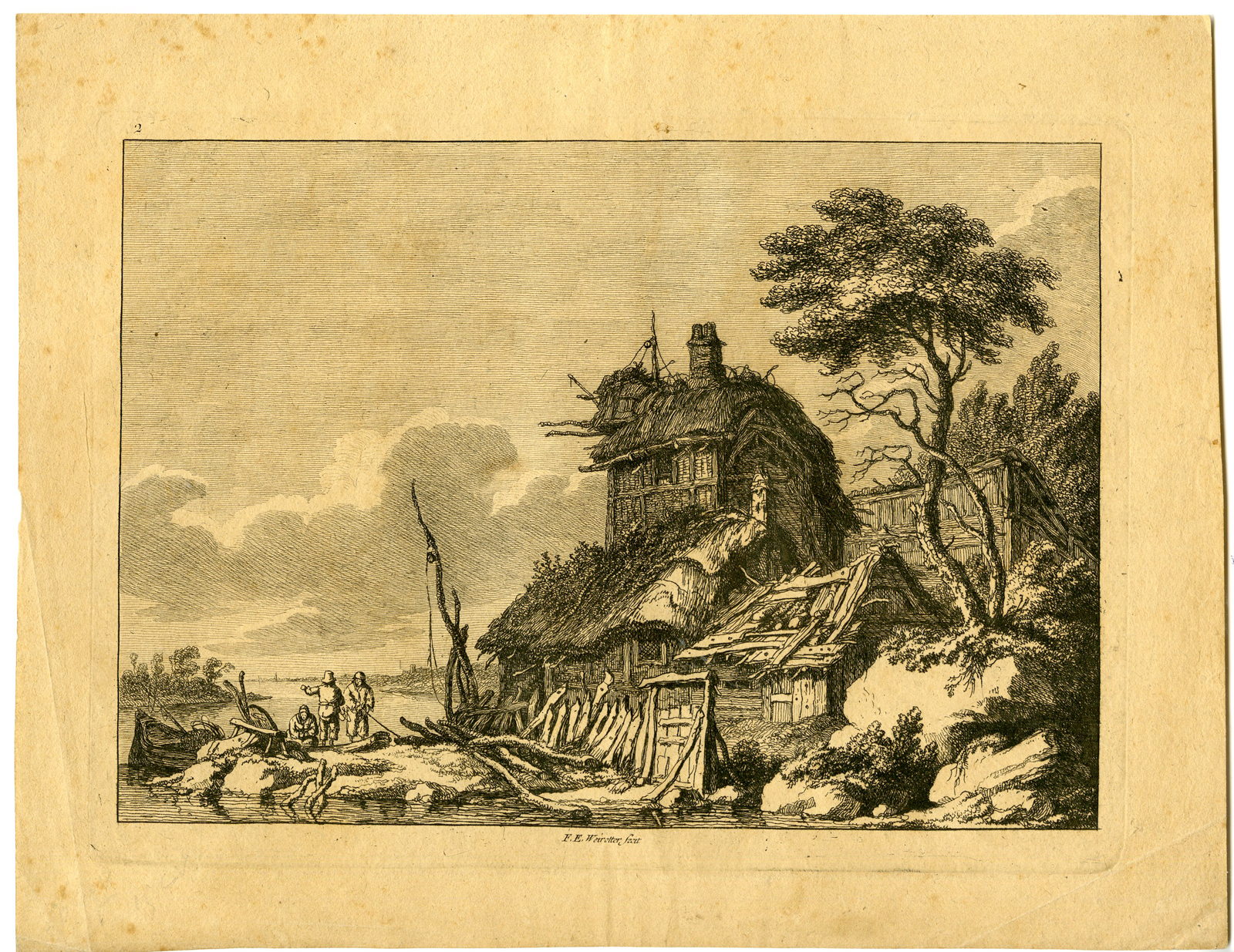 , Antique Master Print-COTTAGE-FISHERMAN-BOAT-Wierotter-c.1750, Pictura Antique Prints