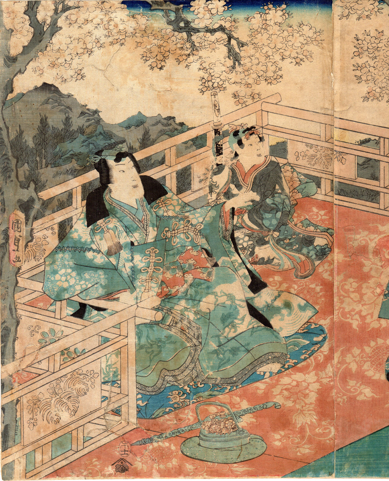 RB 1081 416x514 Antique Print-TRIPTYCH-COURTISAN-ADMIRER-WOODBLOCK-JAPANESE-Kunisada-1858 - Image 2