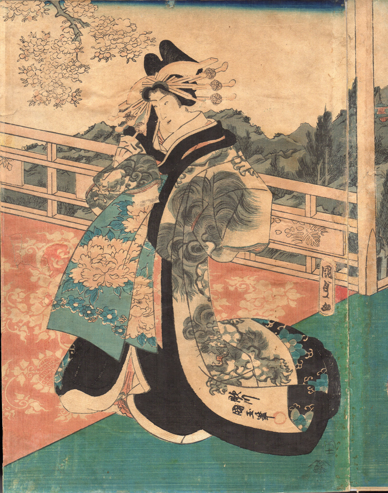 RB 1082 416x528 Antique Print-TRIPTYCH-COURTISAN-ADMIRER-WOODBLOCK-JAPANESE-Kunisada-1858 - Image 3