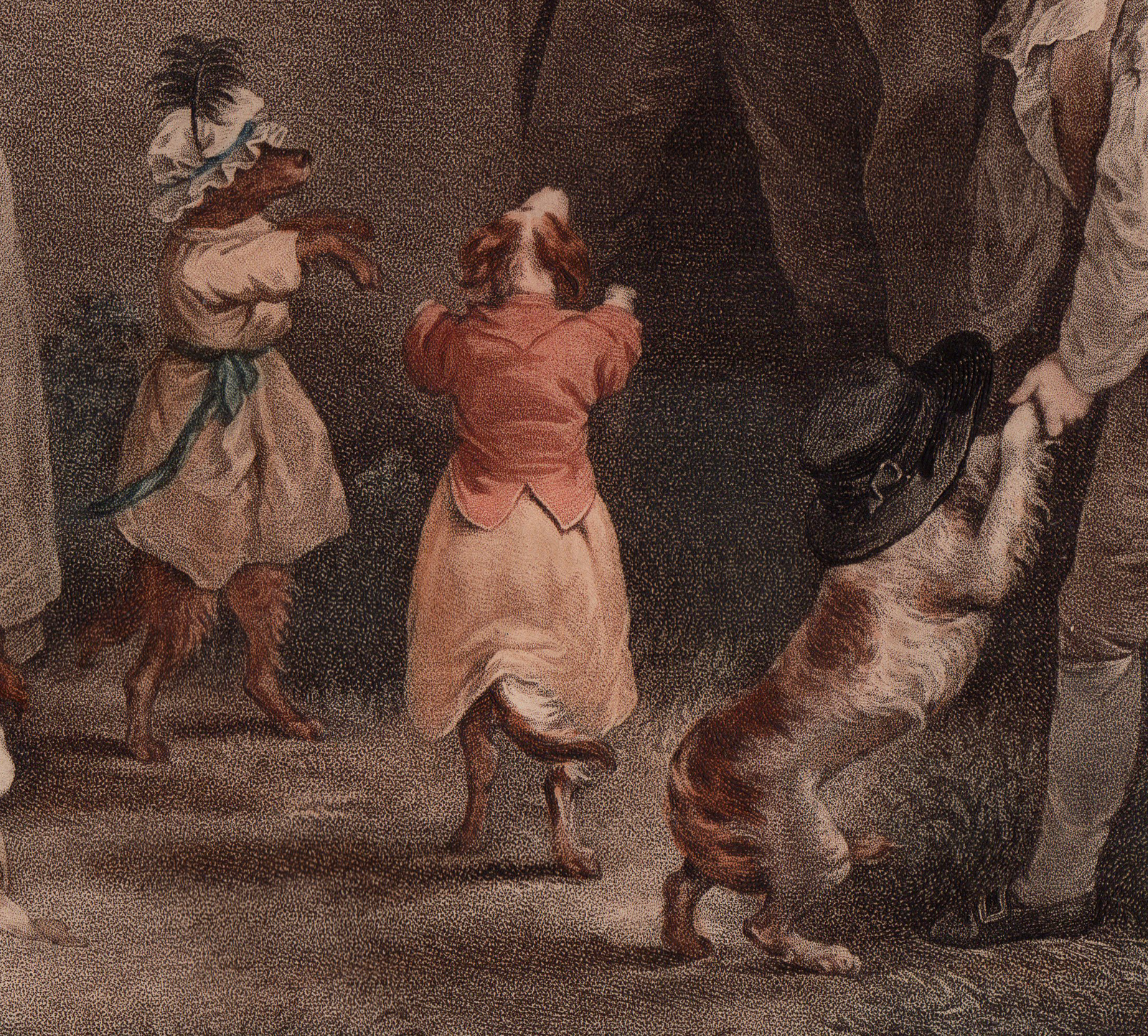 , Antique Master Print-DANCING DOGS-FAMILY-BAGPIPE-Gaugain-Morland-1790, Pictura Antique Prints
