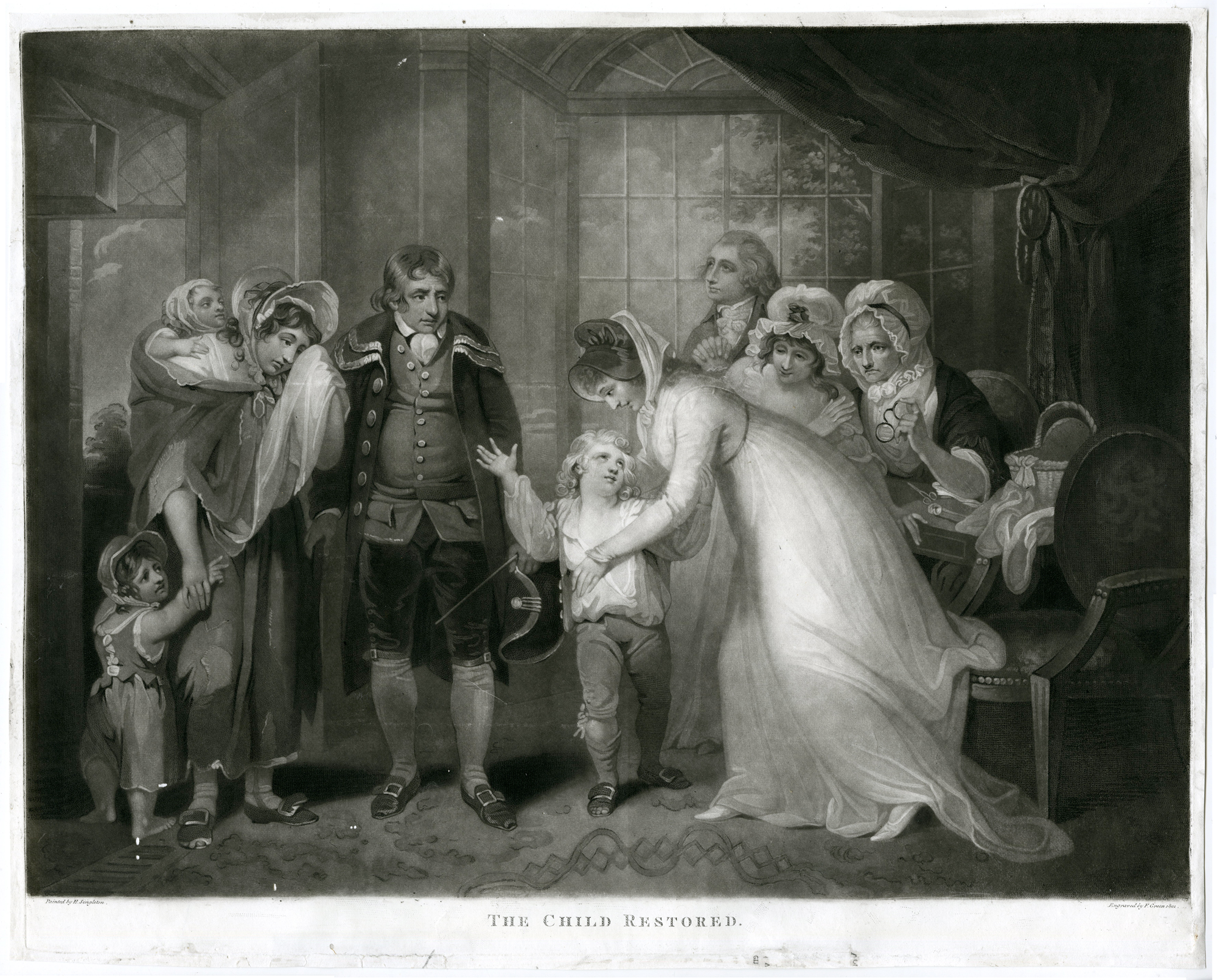 , Antique Master Print-THE CHILD RESTORED-RETURNED-Singleton-Green-1801, Pictura Antique Prints
