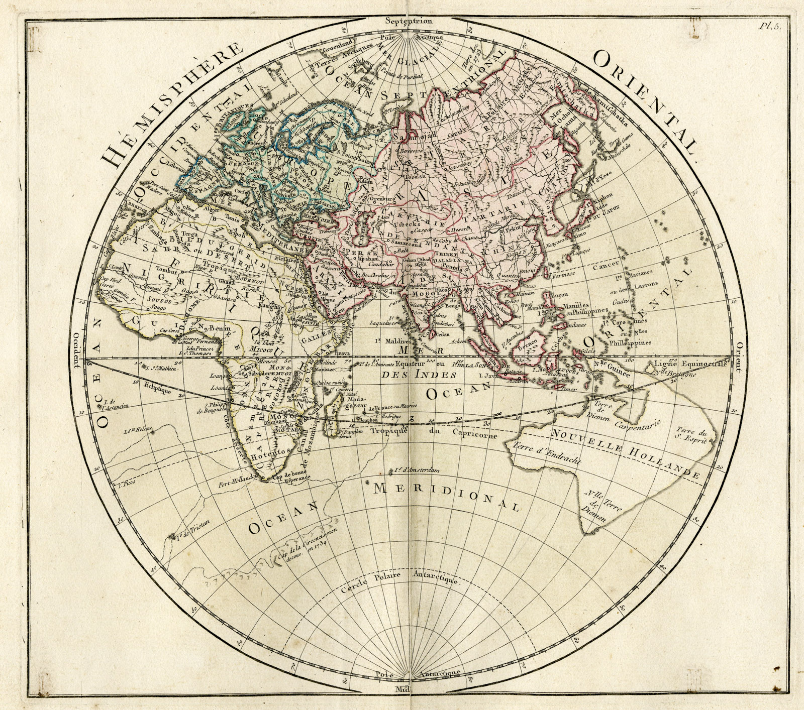 Pco 16464 416x368 2 Rare Antique Prints-EASTERN-WESTERN HEMISPHERE-WORLD MAP-Desnos-c.1765 - Image 2